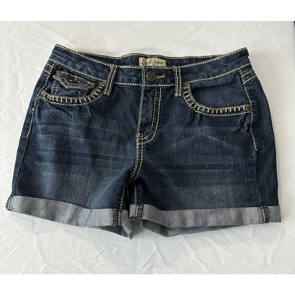 Earl Jean Mid Rise Women's Sz 6 Blue Jean Shorts Thick Stitched 5 Pocket Denim - Picture 1 of 5